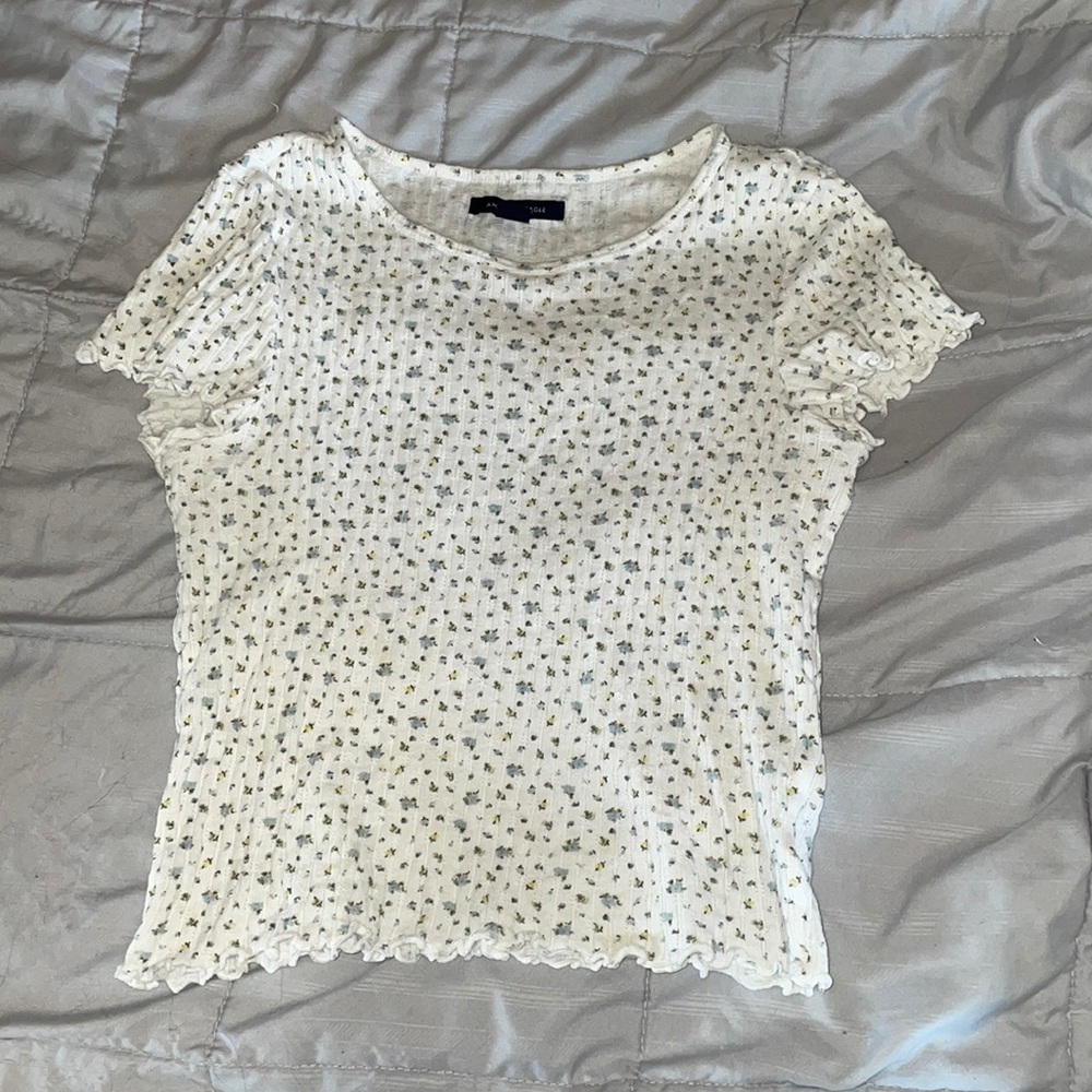 lettuce trim floral american eagle ribbed tee